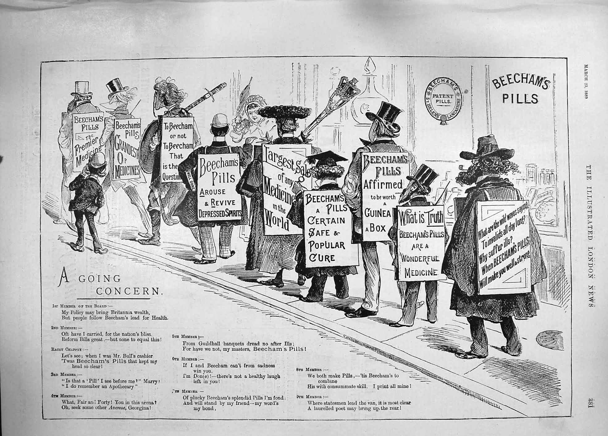 Old Antique Print 1889 Advertisement Beechams Pills Medicine Patent Pills 19th