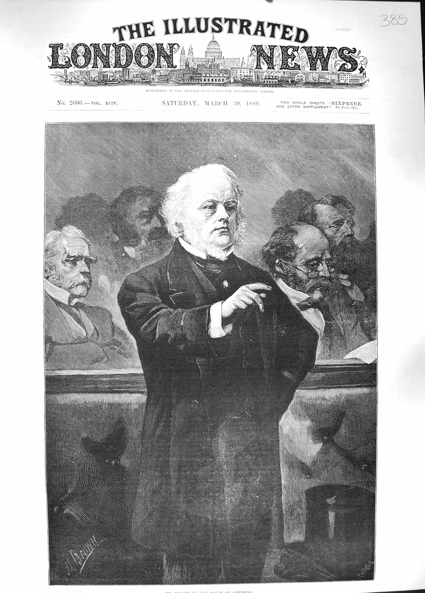 Old Antique Print 1889 Mr Bright House Commons Oxford Boat Race One Ash 19th