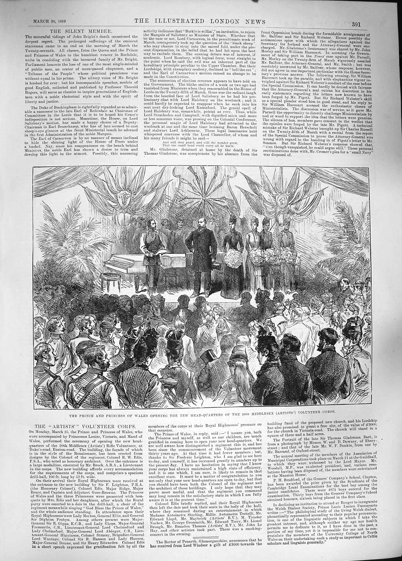 Original Old Antique Print 1889 Prince Wales Opening Head-Quarters Middlesex