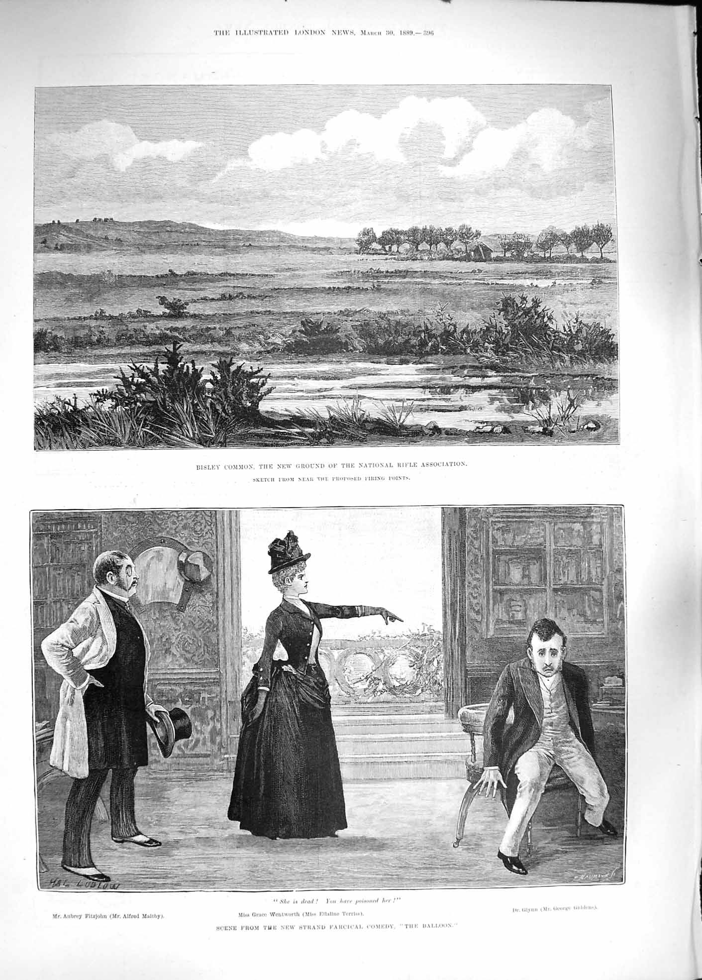 Original Old Antique Print 1889 Plan Bisley Common Rifle Shooting Strand 19th