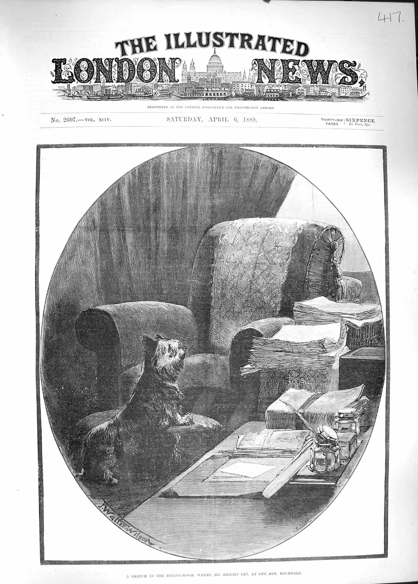 Original Old Antique Print 1889 Dining Room Mr. Bright One Ash Rochdale 19th