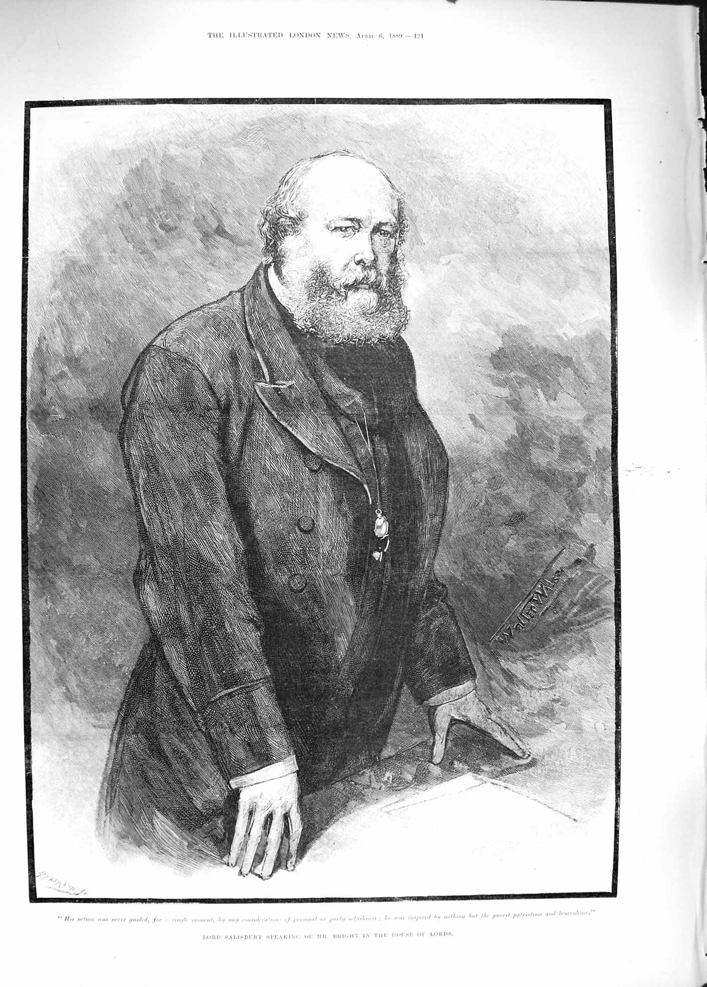 Original Old Antique Print 1889 Portrait Lord Salisbury Mr Bright House Commons
