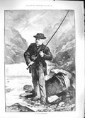 Old Antique Print 1889 Portrait Mr Bright Salmon Fishing River Gladstone 19th