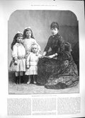Original Old Antique Print 1889 Queen Regent Christina Spain Three Children