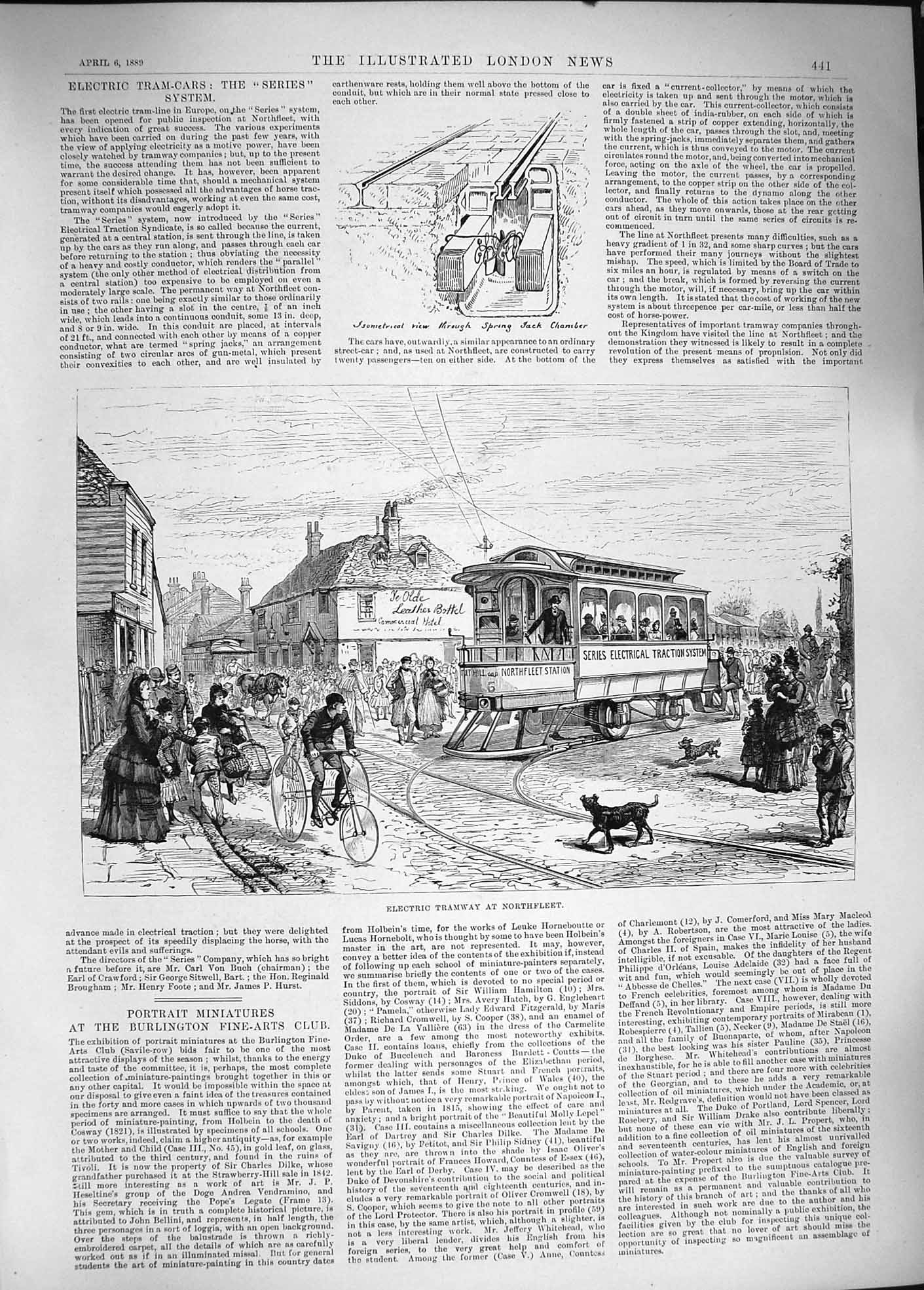 Original Old Antique Print 1889 Electric Tramway Northfleet Station Tr Victorian