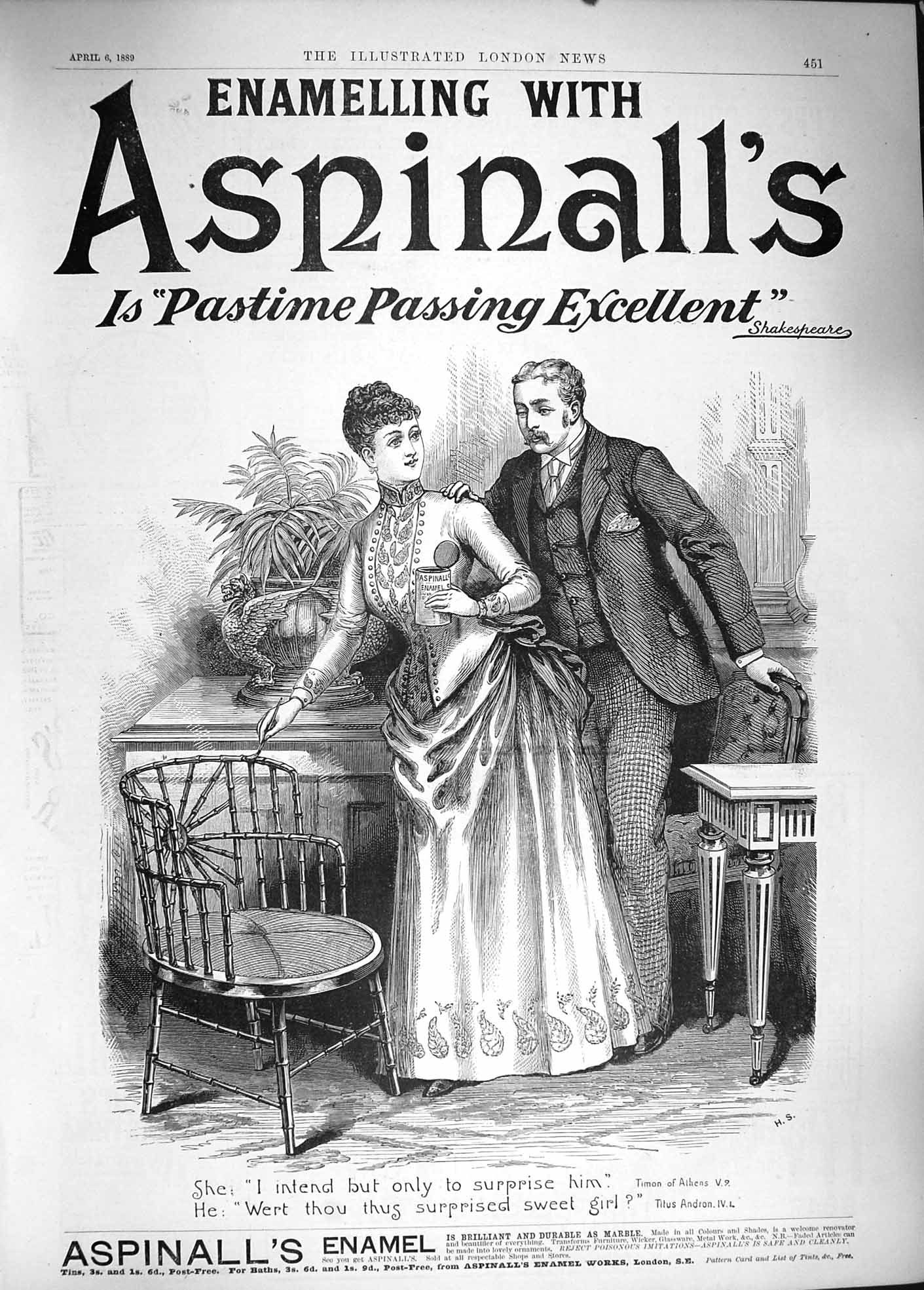 Original Old Antique Print 1889 Advertisement Aspinall Enamel Works London 19th