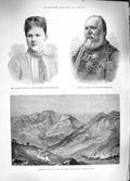 Original Old Antique Print 1889 Emma Wilhelmina Queen Holland Siyin Chin Burmah