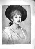 Original Old Antique Print 1889 Portrait Beautiful Girl Head Kaulbach Victorian