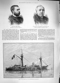 Original Old Antique Print 1889 John Bright Benjamin Kennedy Ship Duguesclin