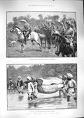 Original Old Antique Print 1889 British Siers Burmah Gungaw Chin Yaw River 19th