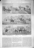 Original Old Antique Print 1889 Schoolboy Horses Jumping Hyde Park Police Man