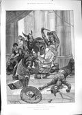 Original Old Antique Print 1889 Cleopatra Brennus Men Battle Fighting Swords