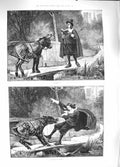 Original Old Antique Print 1889 Man Reading Book Canal Donkey Attack F Victorian