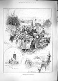 Original Old Antique Print 1889 Queen Sandringham Wolferton Church Norfolk Hunt