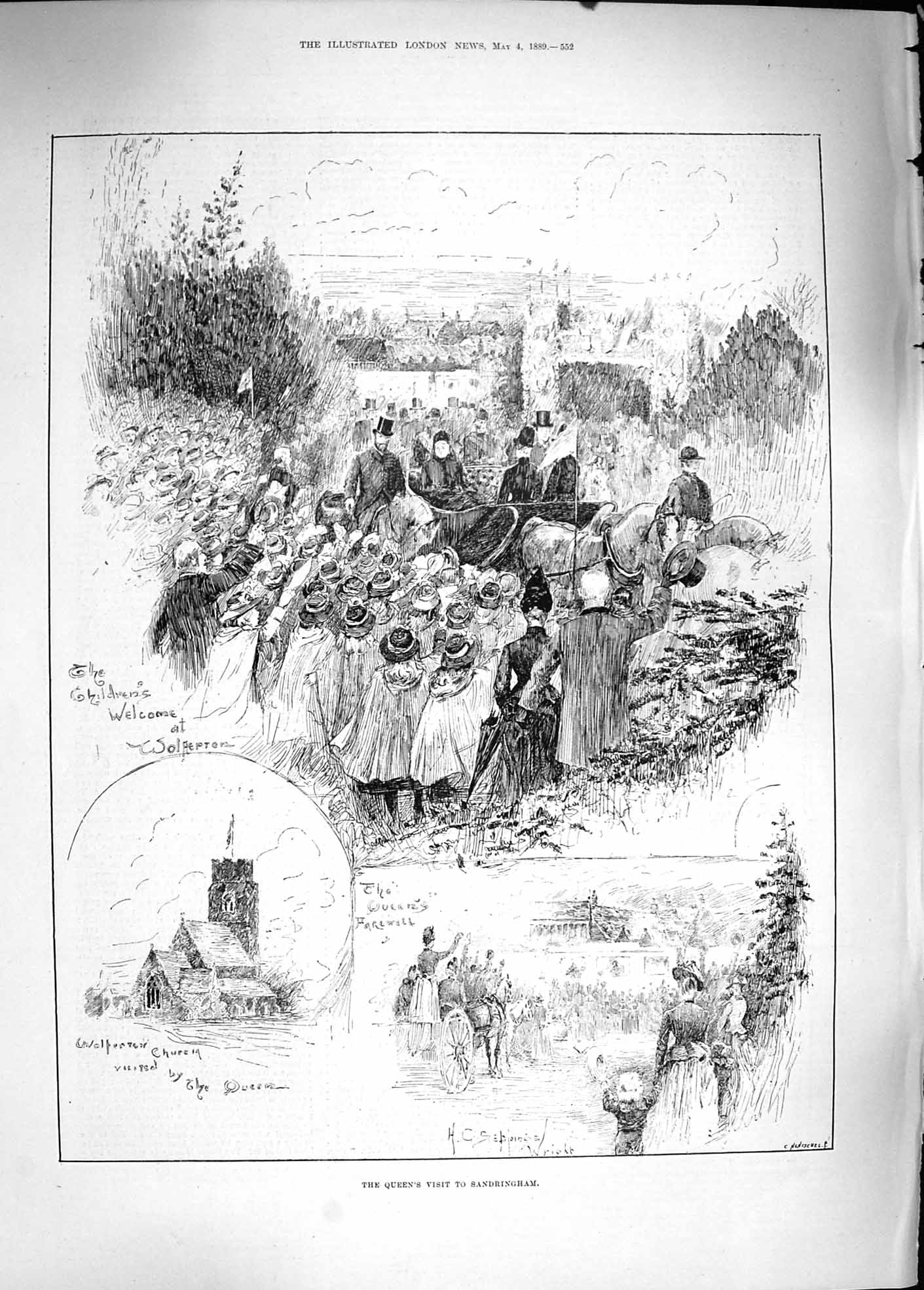Original Old Antique Print 1889 Queen Sandringham Wolferton Church Norfolk Hunt