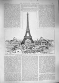 Old Antique Print 1889 Paris Exhibition View Buildings Trocadero Eiffel 19th