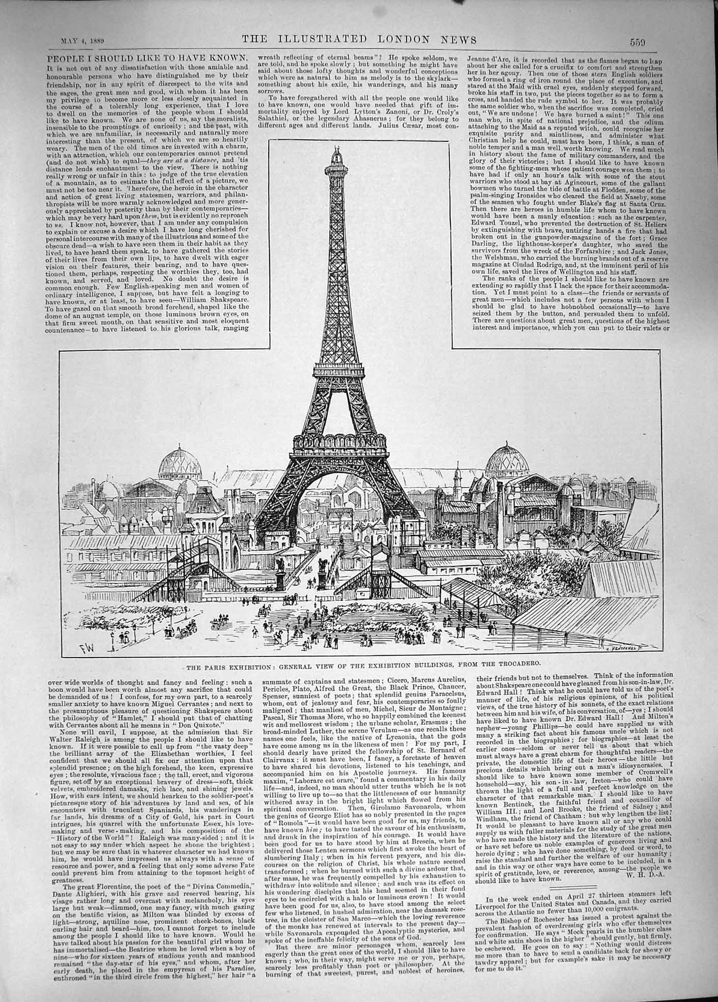 Old Antique Print 1889 Paris Exhibition View Buildings Trocadero Eiffel 19th