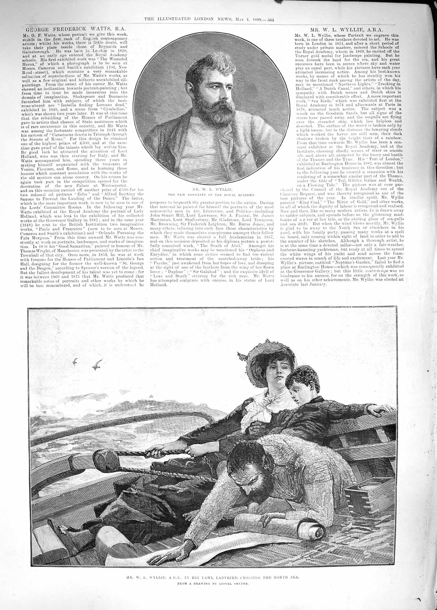 Original Old Antique Print 1889 Wyllie Yawl Ladybird Boat Crossing No Victorian