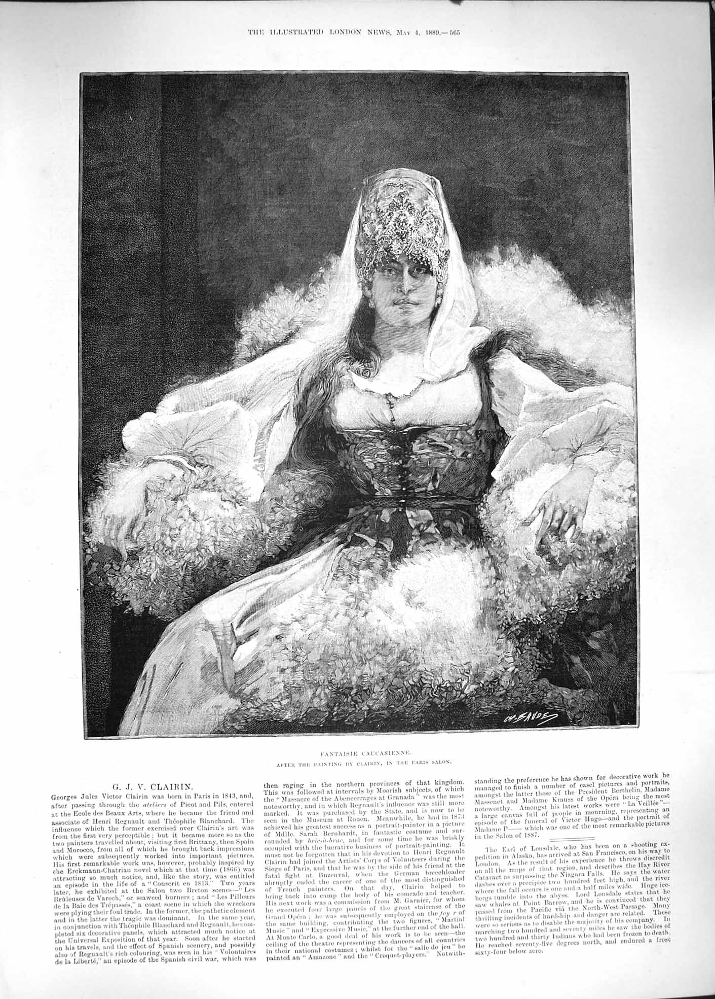 Old Antique Print 1889 Fantaisie Caucasienne Beautiful Girl Clairin Paris 19th