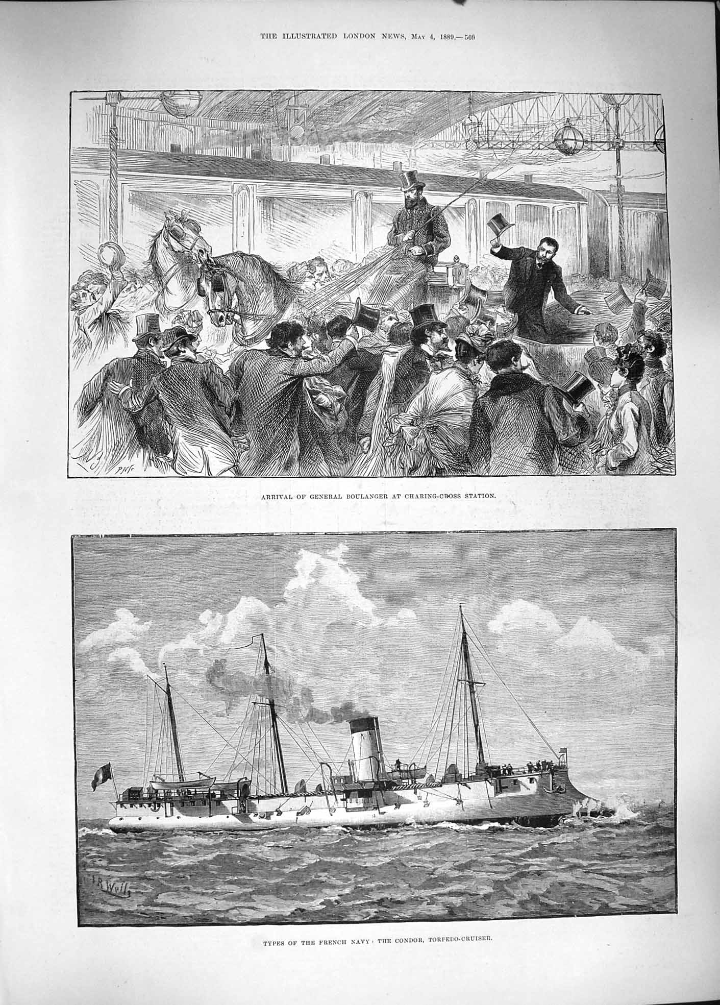 Original Old Antique Print 1889 General Boulanger Charing-Cross Condor Fren 19th