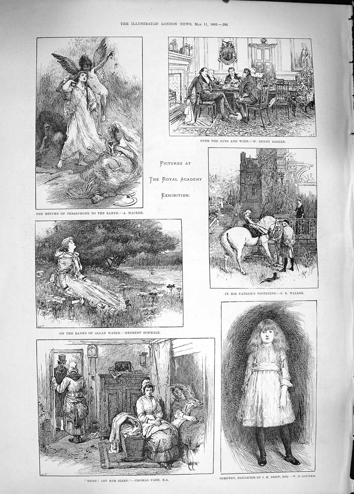 Old Antique Print 1889 Royal Academy Art Dorothy Allan River Hermit Meus 19th