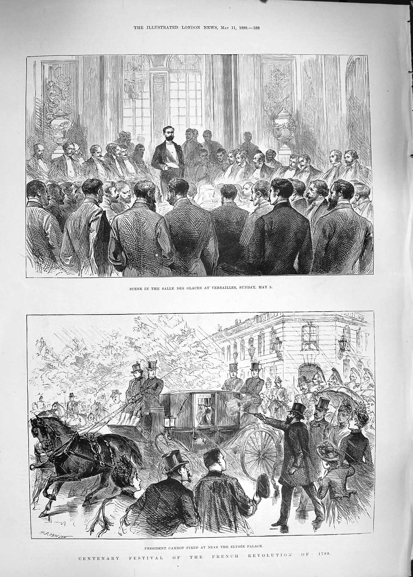 Original Old Antique Print 1889 Festival French Revolution Carnot Elysee Palace