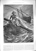 Original Old Antique Print 1889 Ship Wreck Rescue Life-Boat Sea F 19th