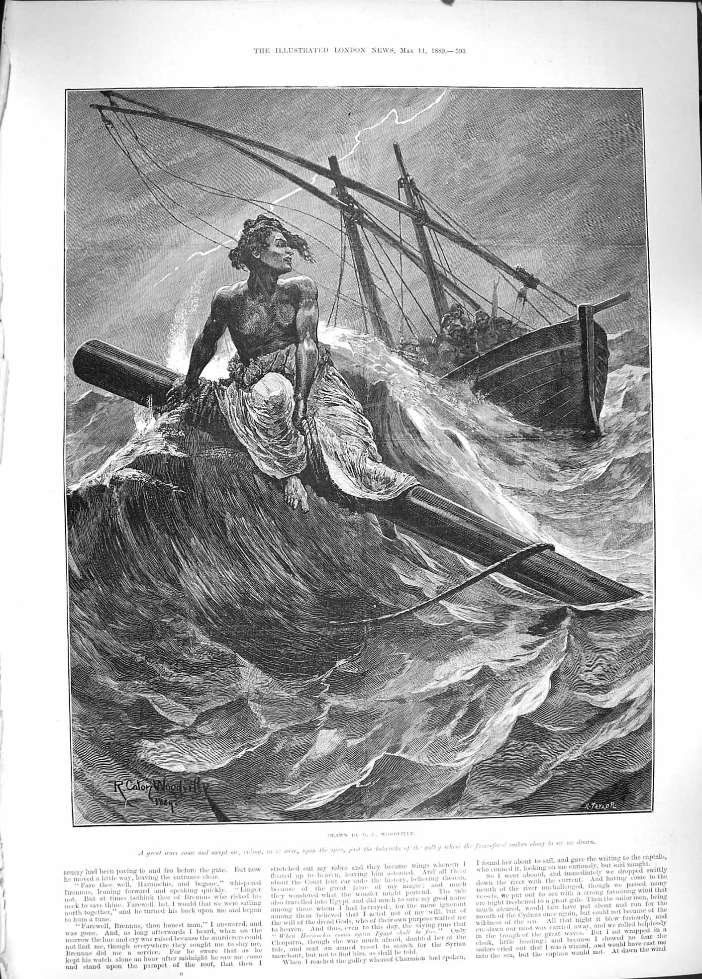 Original Old Antique Print 1889 Ship Wreck Rescue Life-Boat Sea F 19th