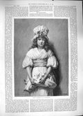 Original Old Antique Print 1889 Portrait Little Girl Spring Flowers Victorian