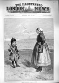 Old Antique Print 1889 Parlez Vous Francais Little Girl Fishing Net Lady 19th