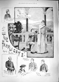 Original Old Antique Print 1889 Honeymoon Garrick Theatre Army Gymnastic Palace