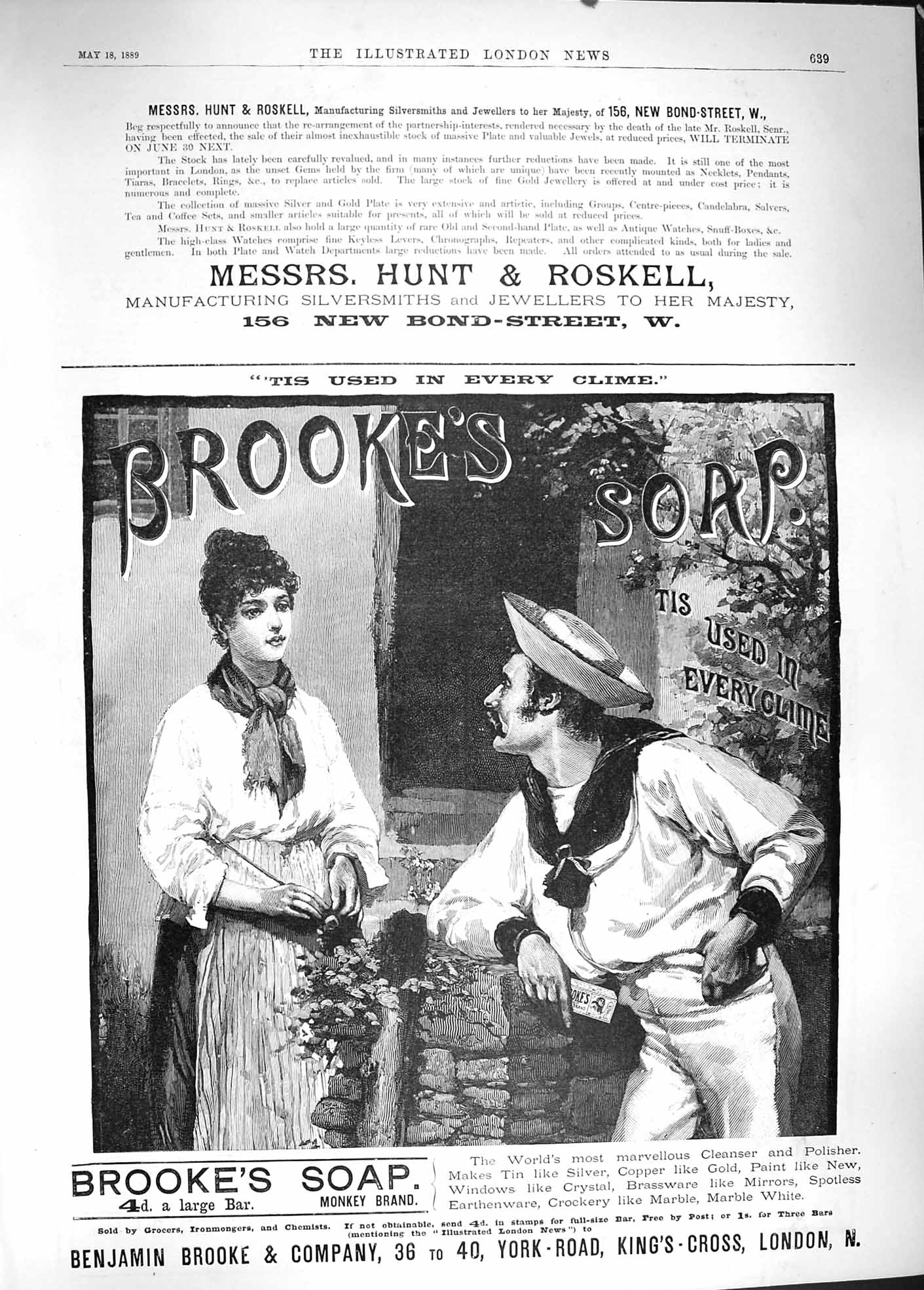 Original Old Antique Print 1889 Advertisement Brookes Monkey Brand Soap London