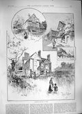 Original Old Antique Print 1889 Rambling Sussex Chiddingly Oat Hall Ditchling