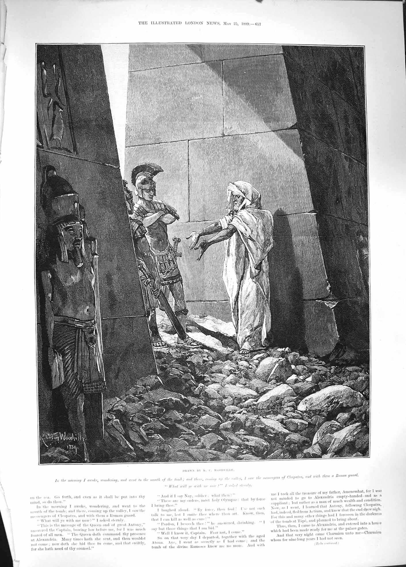 Original Old Antique Print 1889 Tomb Roman Guard Messengers Cleopatra Woodville