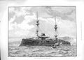 Original Old Antique Print 1889 French Navy War Ship Amiral Baudin Victorian