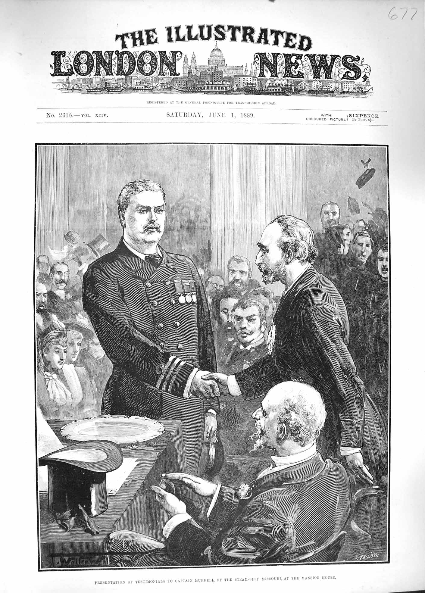Original Old Antique Print 1889 Testimonials Captain Murrell Ship Missouri 19th