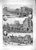 Original Old Antique Print 1889 Newark Castle Gardens Gilstrap Hole Branston