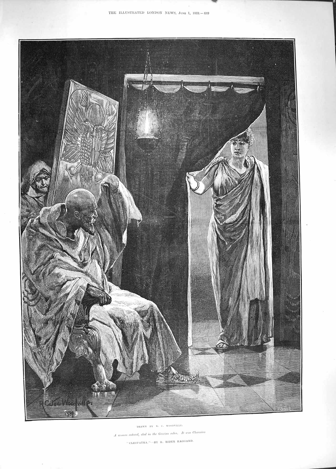 Original Old Antique Print 1889 Cleopatra Charmion Grecian Robes Woodville Art