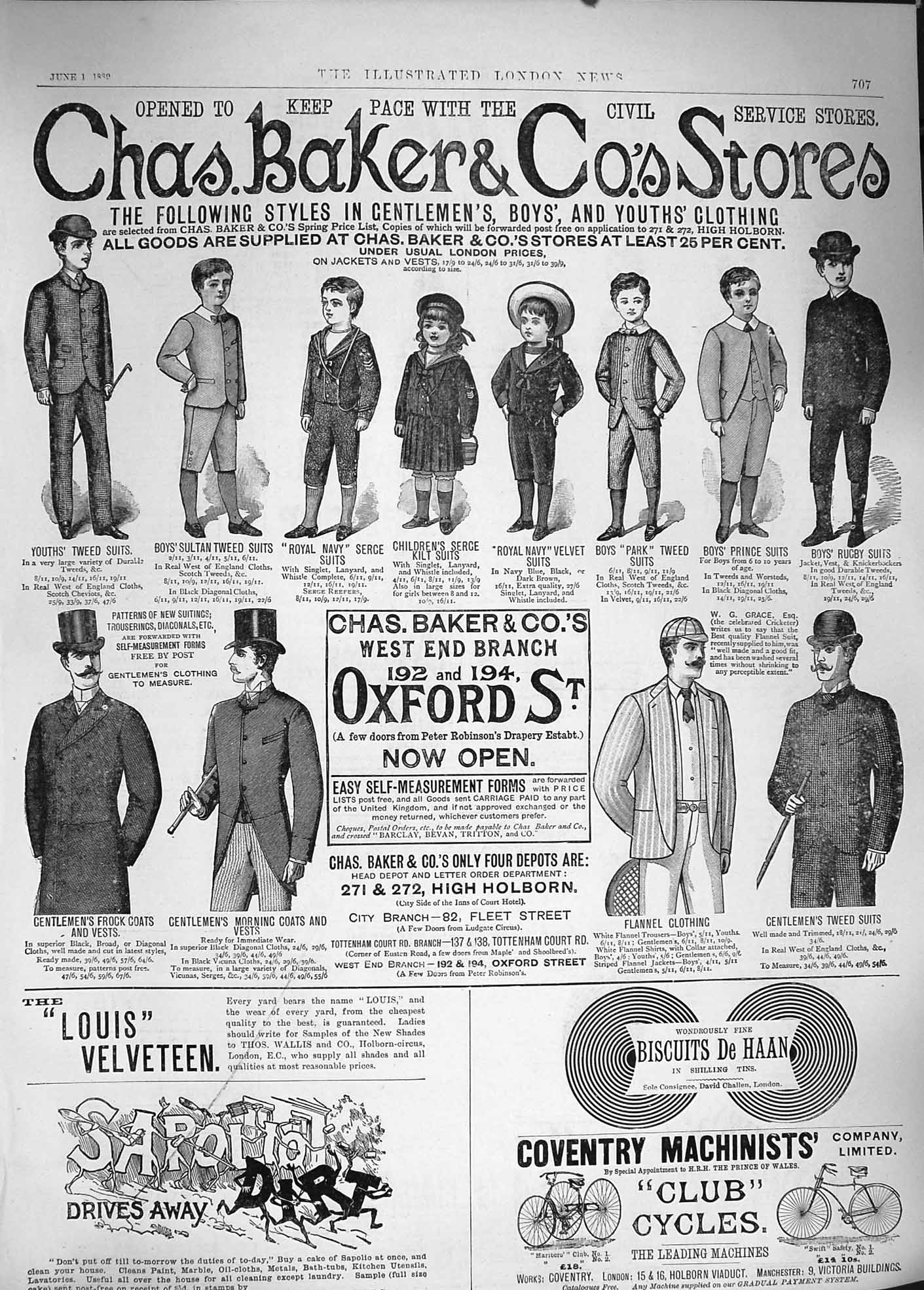 Original Old Antique Print 1889 Advertisement Chas Baker Store Coventry 19th