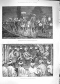 Original Old Antique Print 1889 Chinese Lantern Cyclists Burbar Looshai Monkeys