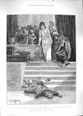 Original Old Antique Print 1889 Cleopatra Dead Man Queen Woodville Victorian