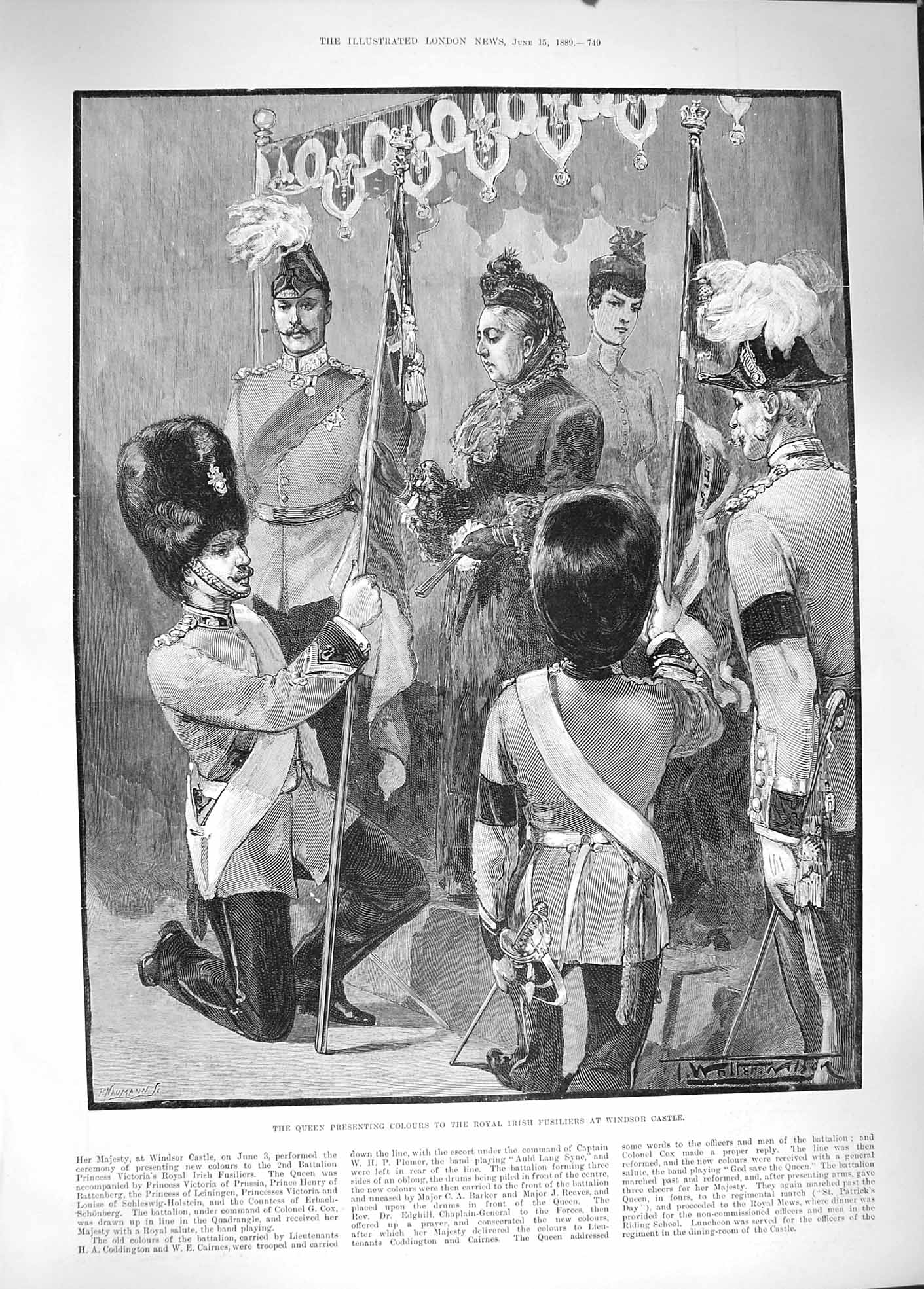 Antique Print *3826 1889 Queen Colours Royal Irish Fusiliers Windsor Castle