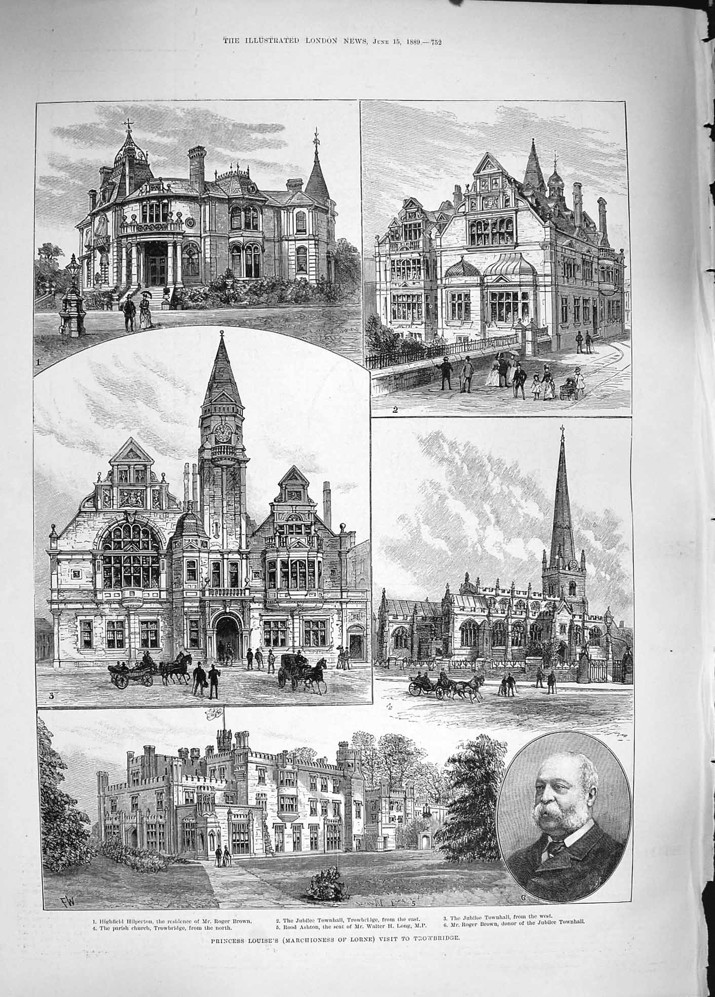 Original Old Antique Print 1889 Princess Louise Towbridge Long Hilperton C 19th