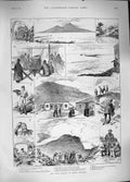 Original Old Antique Print 1889 Cable Railway Mount Vesuvius Omnibus Volcano