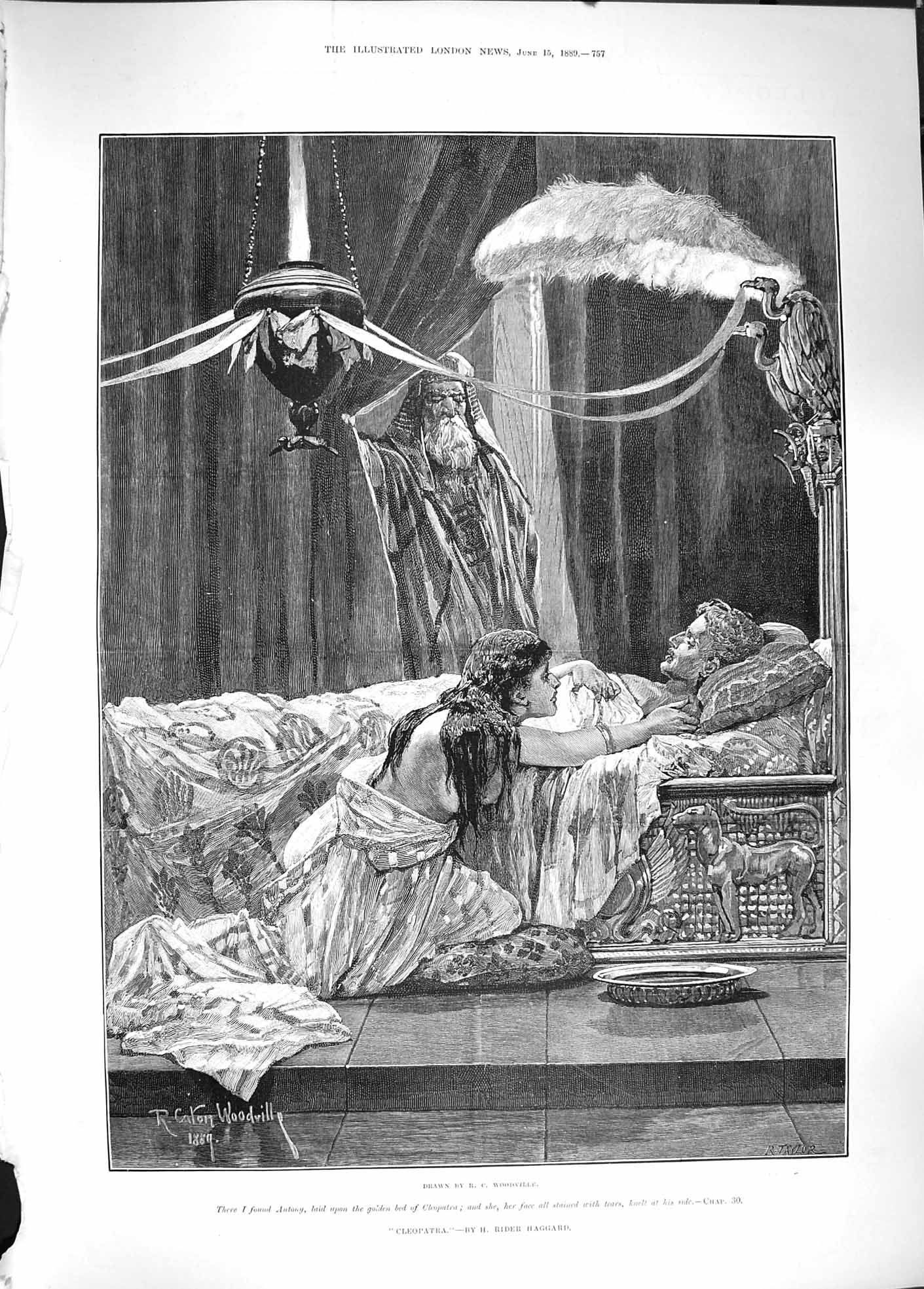 Original Old Antique Print 1889 Cleopatra Antony Gen Bed Romance Woodville 19th
