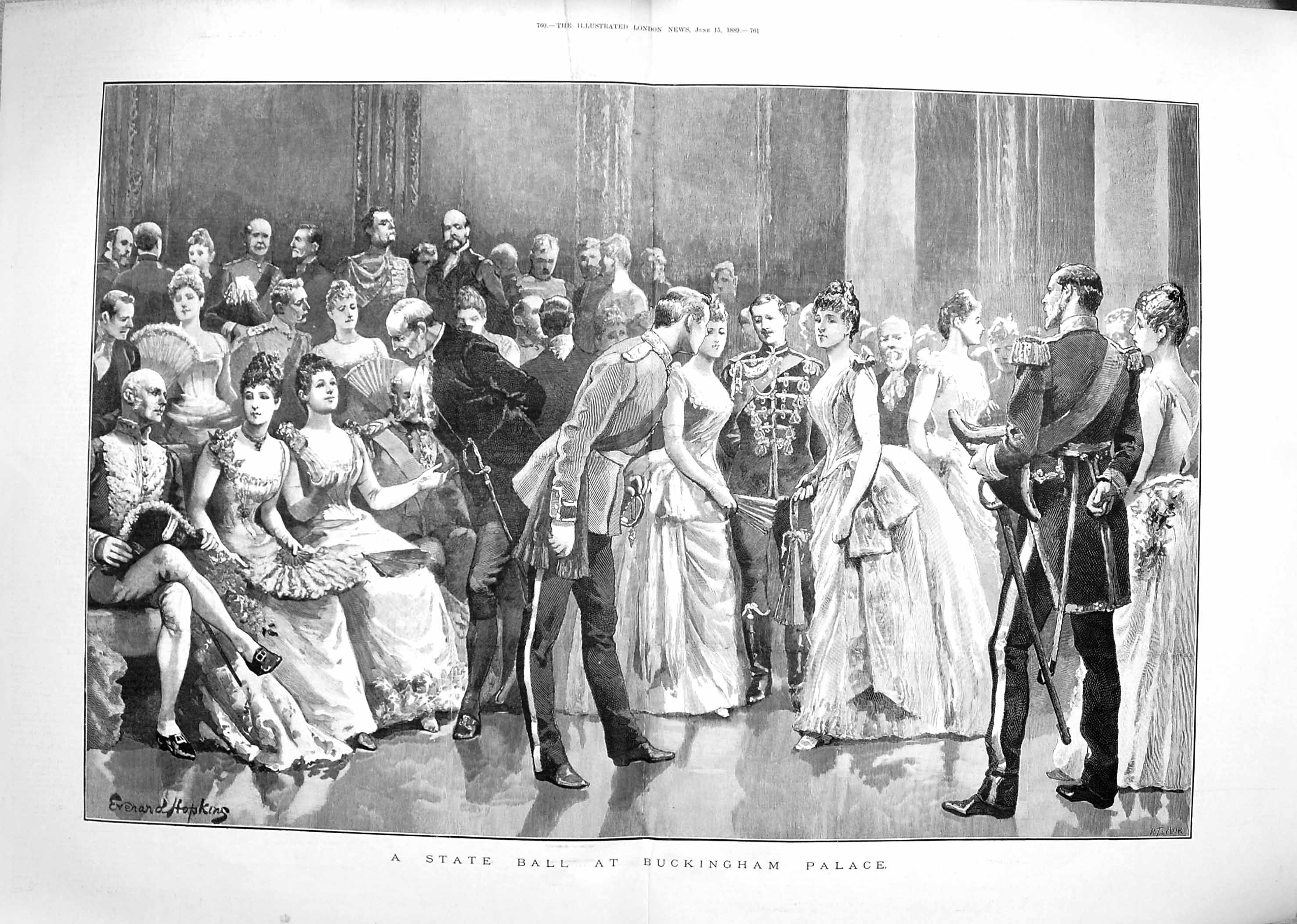 Old Antique Print 1889 State Ball Buckingham Palace London Royal Family 19th