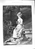 Original Old Antique Print 1889 He Loves Me Not Beautiful Girl Picking Flowers