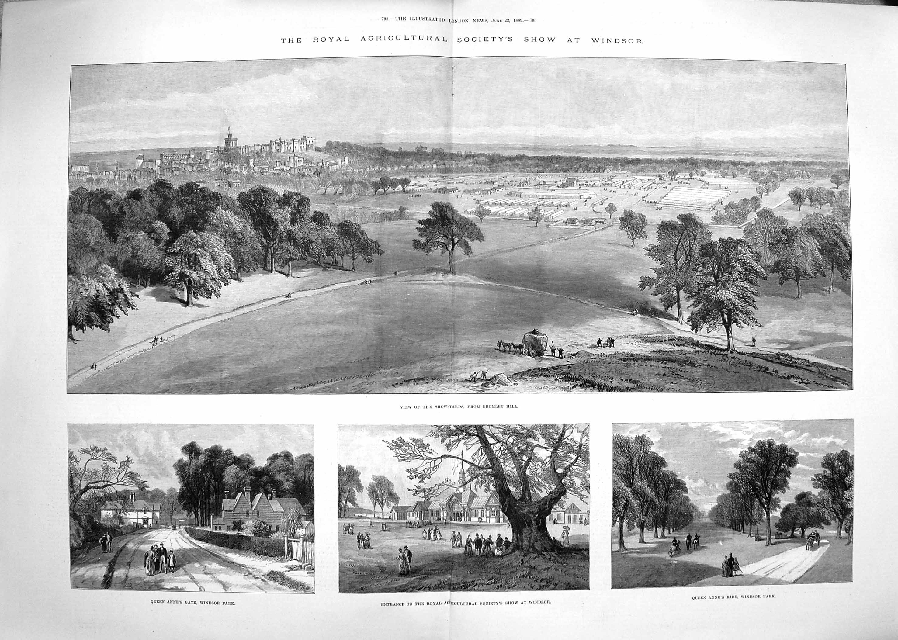 Old Antique Print 1889 Agricultural Show Windsor Bromley Hill Queen Anne 19th