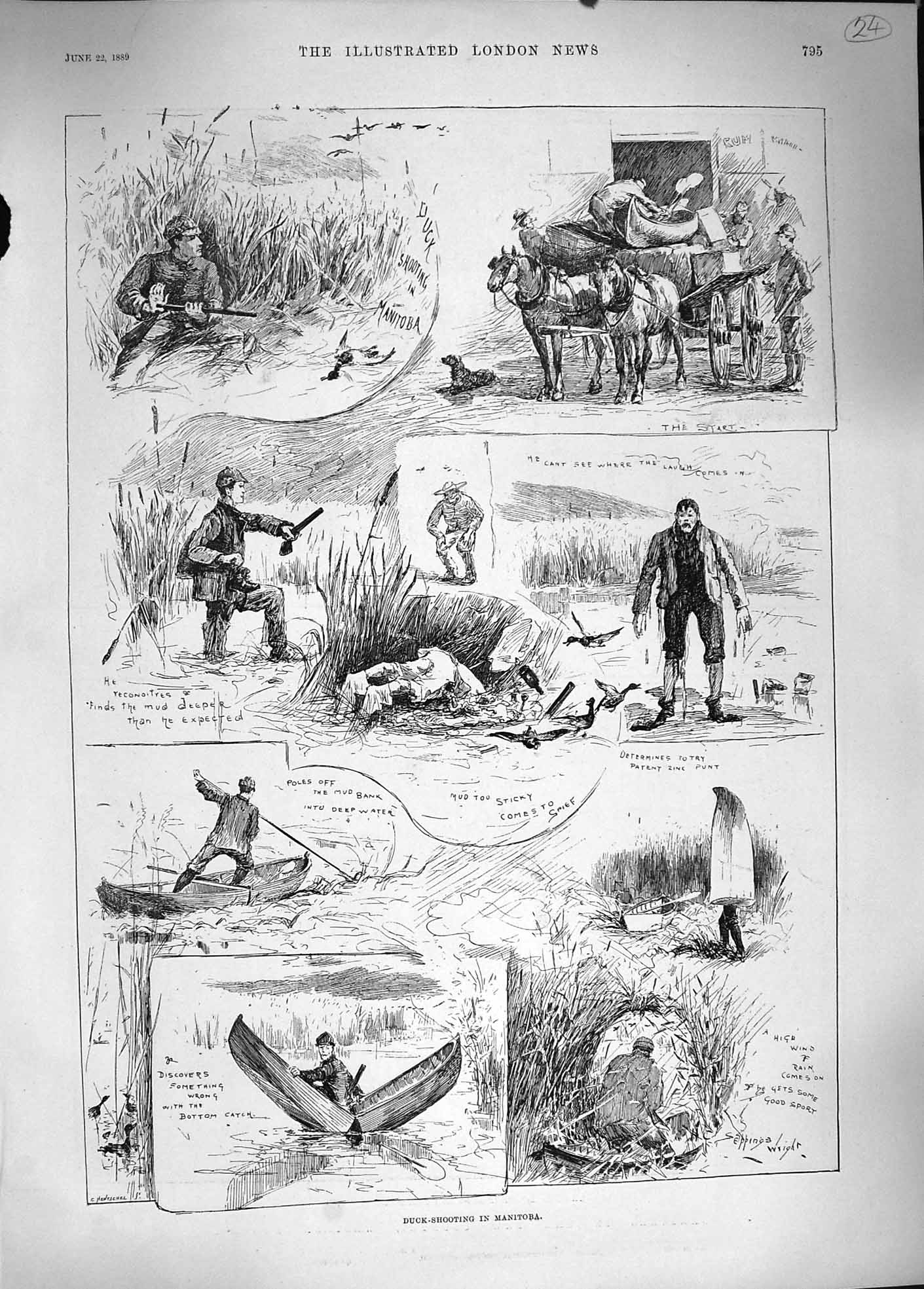 Original Old Antique Print 1889 Duck Shooting Manitoba Yaw Country Burmah Pouk