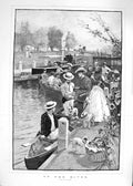 Original Old Antique Print 1889 Up The River Boats Romance Picnic Steam-Boat